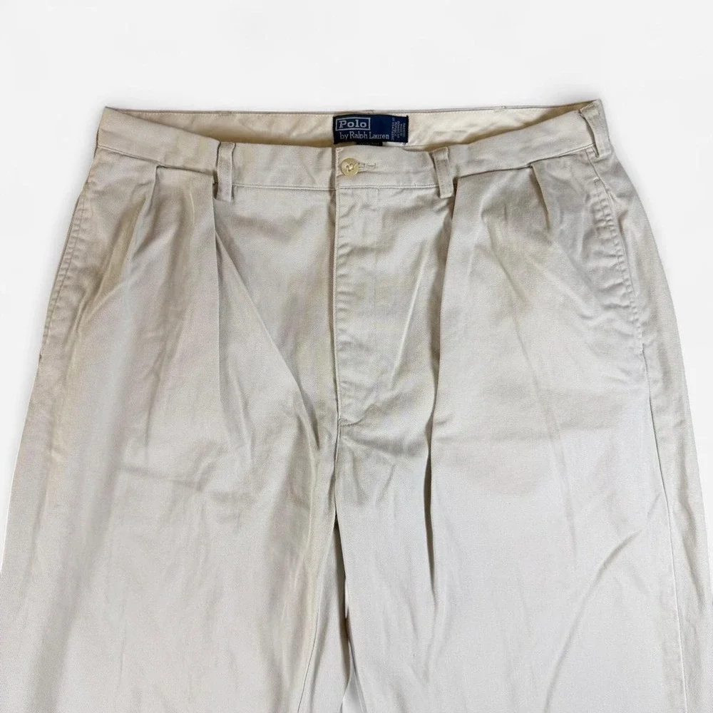 Vintage 90s Polo Ralph Lauren Andrew Pants Beige Pleated Size 38x32